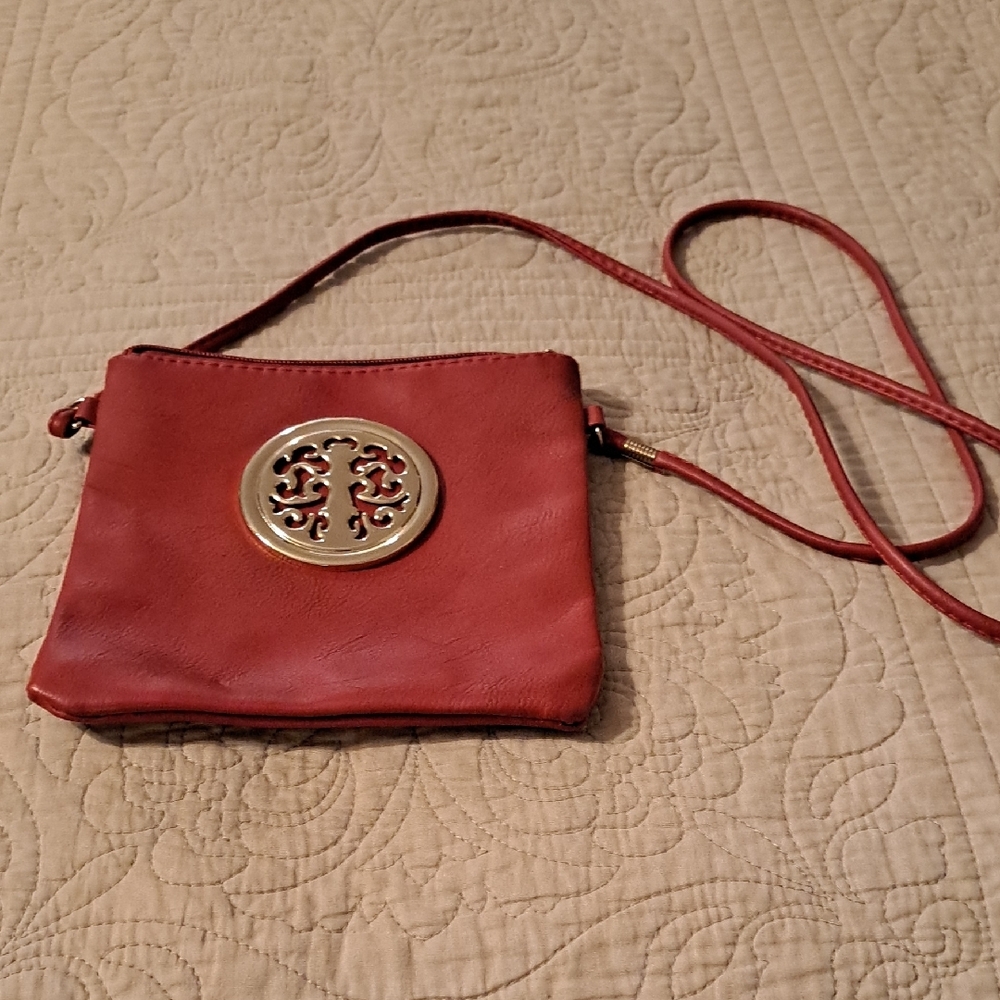 Red Crossbody Bag with Gold Accent
